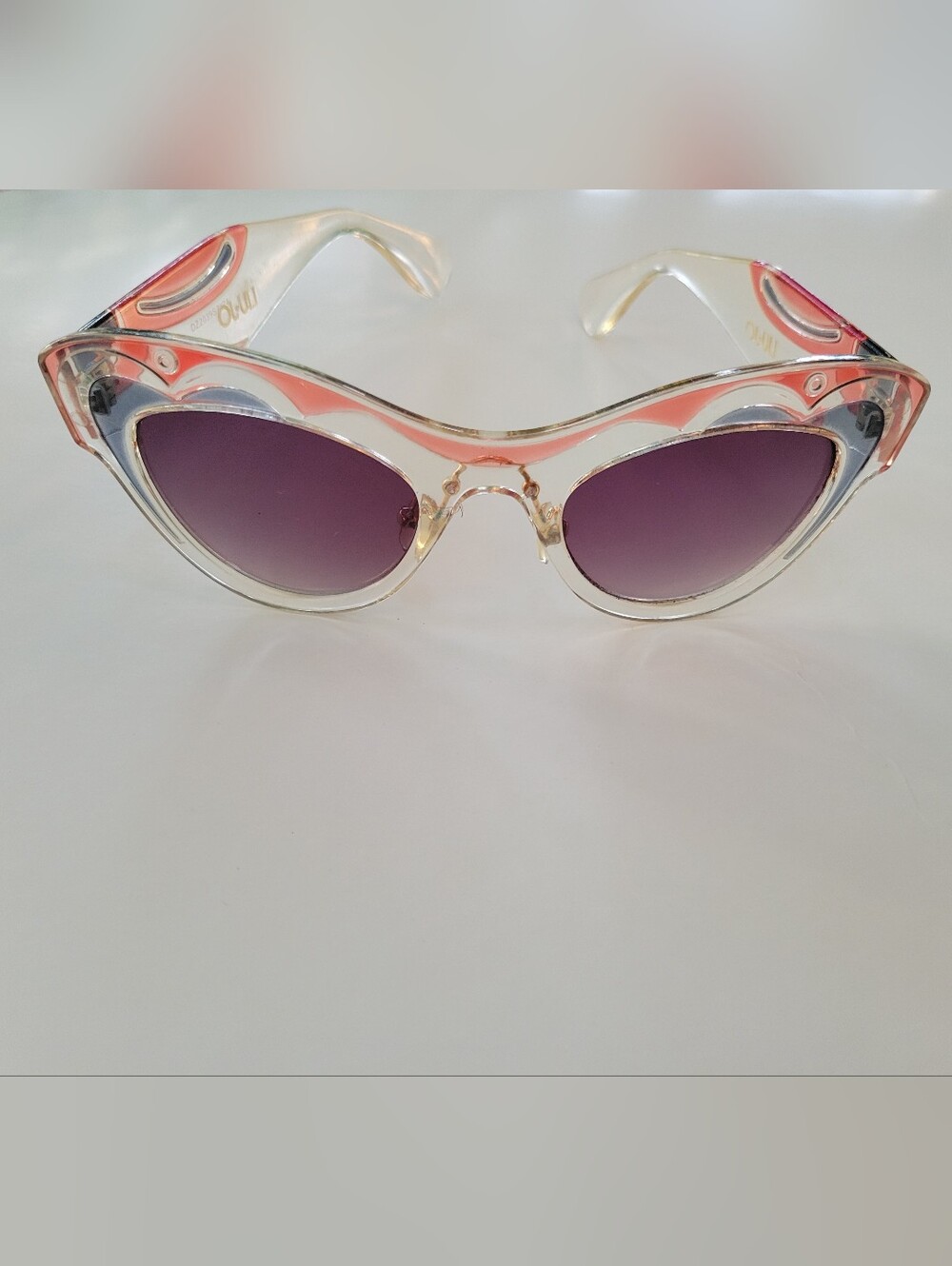 LIU JO Italian Designer Cat Eye Sunglasses Coral Clear Retro Glam